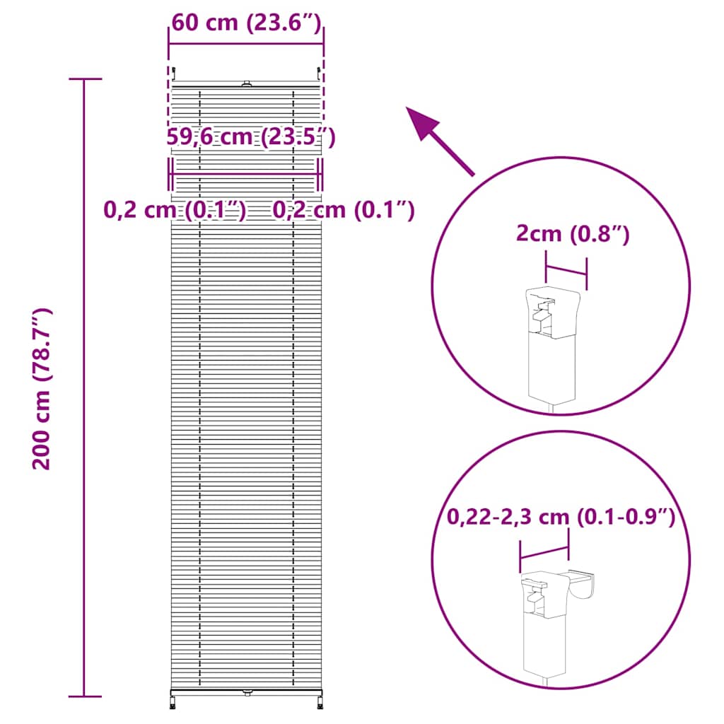 Plisserede blinde 60x200 cm hvid