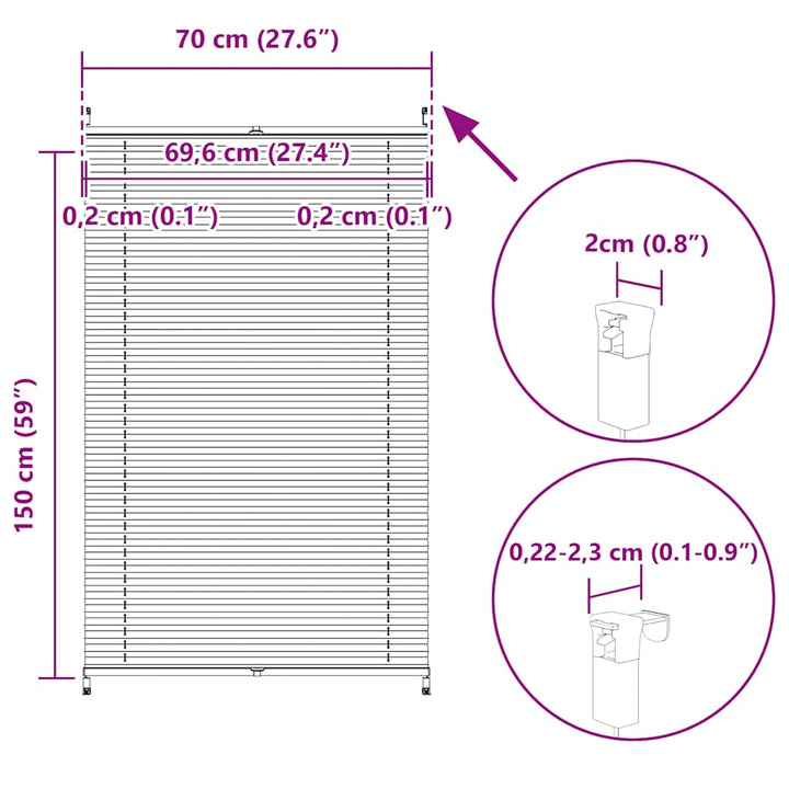 Plisserede blinde 70x150 cm hvid