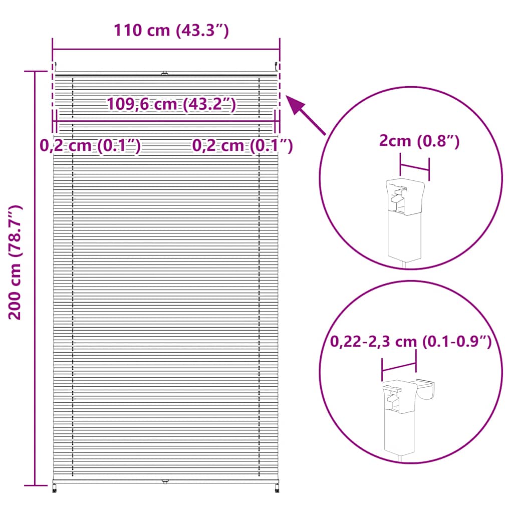 Plisseret blind 110x200 cm hvid