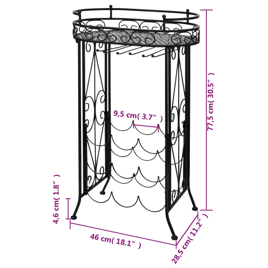 vinreol med glasholder 9 flasker metal