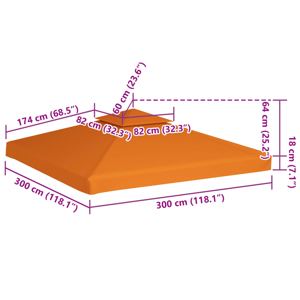 baldakin til havepavillon 3x3 m 310 g/m² orange