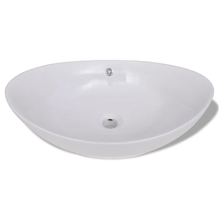 håndvask keramisk oval med overløb 59 x 38,5 cm