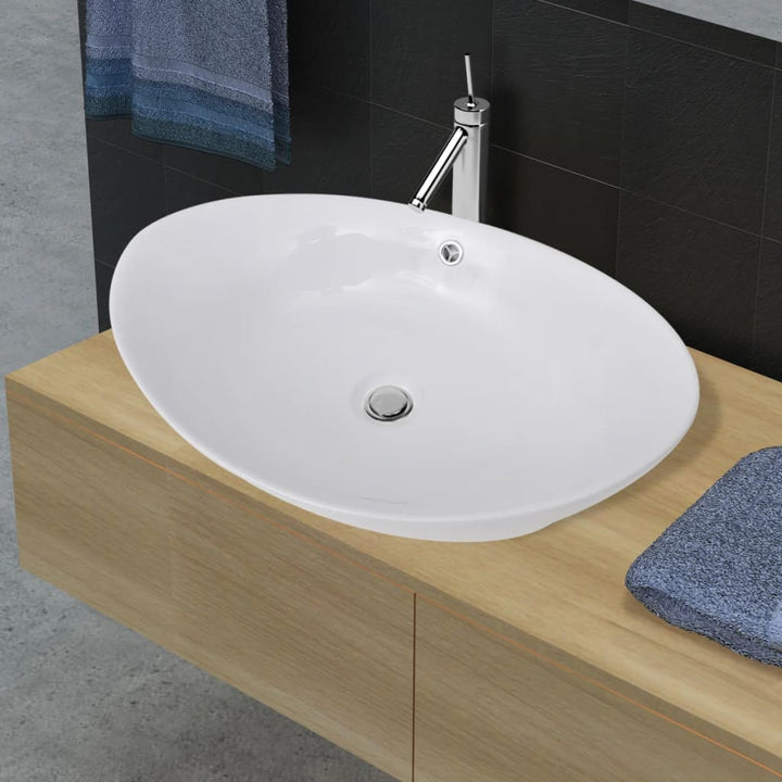 håndvask keramisk oval med overløb 59 x 38,5 cm