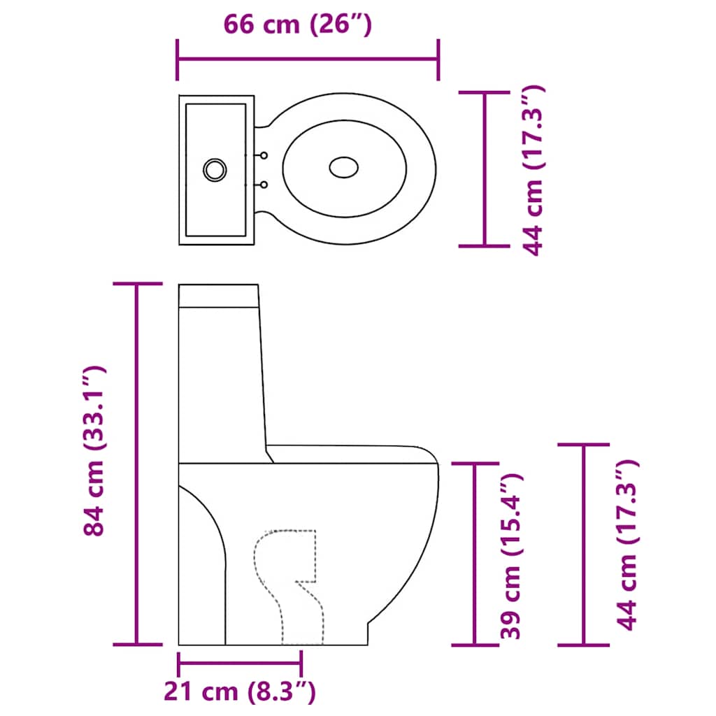 keramisk toilet med rund bund afløb i bunden sort