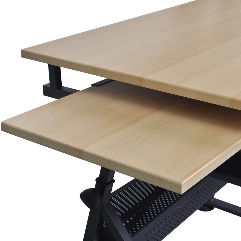 tegnebord med taburet og to skuffer vipbar bordplade