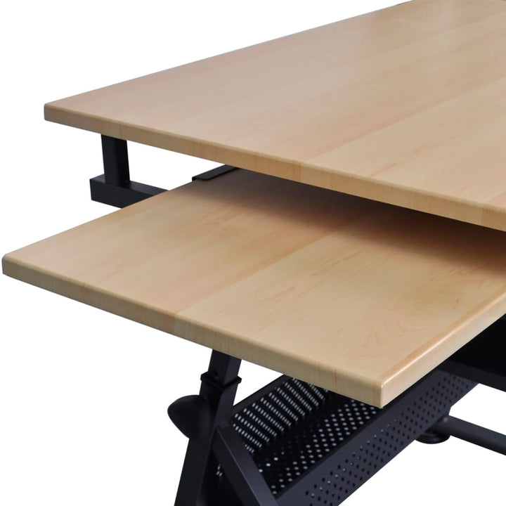 tegnebord med taburet og to skuffer vipbar bordplade