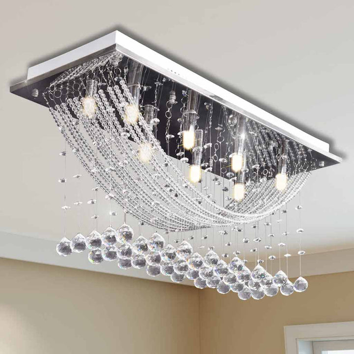 Hvid Loft Lampe med glitrende Glas Crystal Beads 8 x G9 29 cm