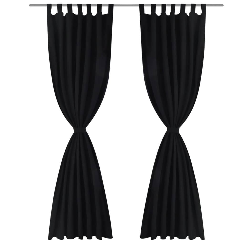 Gardiner i mikro-satin med løkker 2 stk. 140 x 175 cm sort