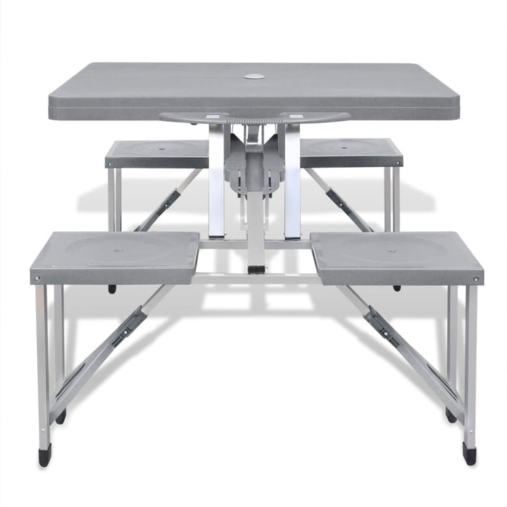 Foldbart campingbordsæt med 4 taburetter i aluminium ekstra let