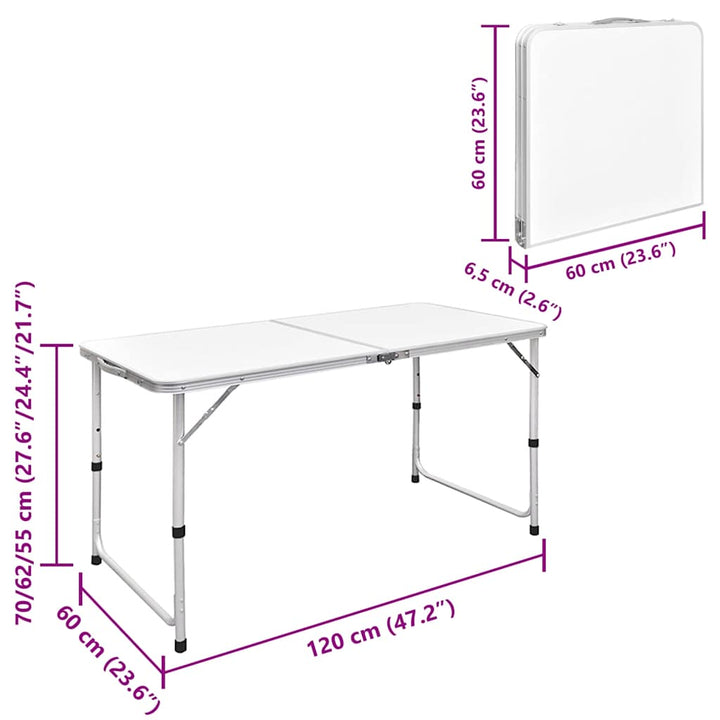sammenklappeligt campingbord justérbart aluminium 120 x 60 cm