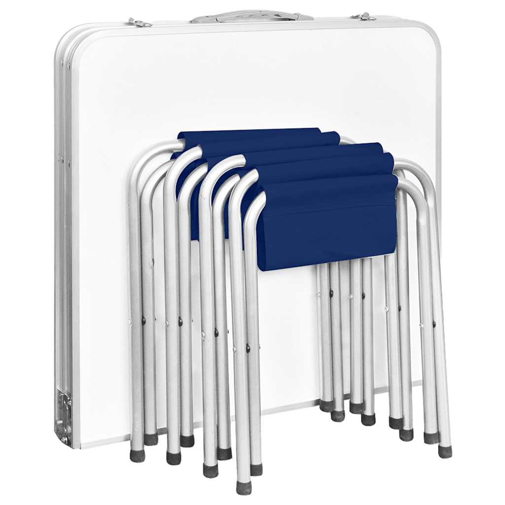 campingbord og 4 klapstole højdejustérbart 120 x 60 cm