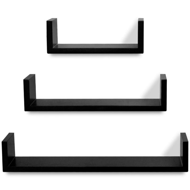 væghylder 3 stk. U-facon MDF sort