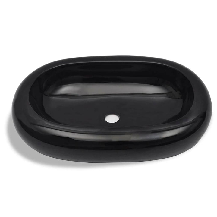Håndvask i keramik til badeværelse, oval, sort