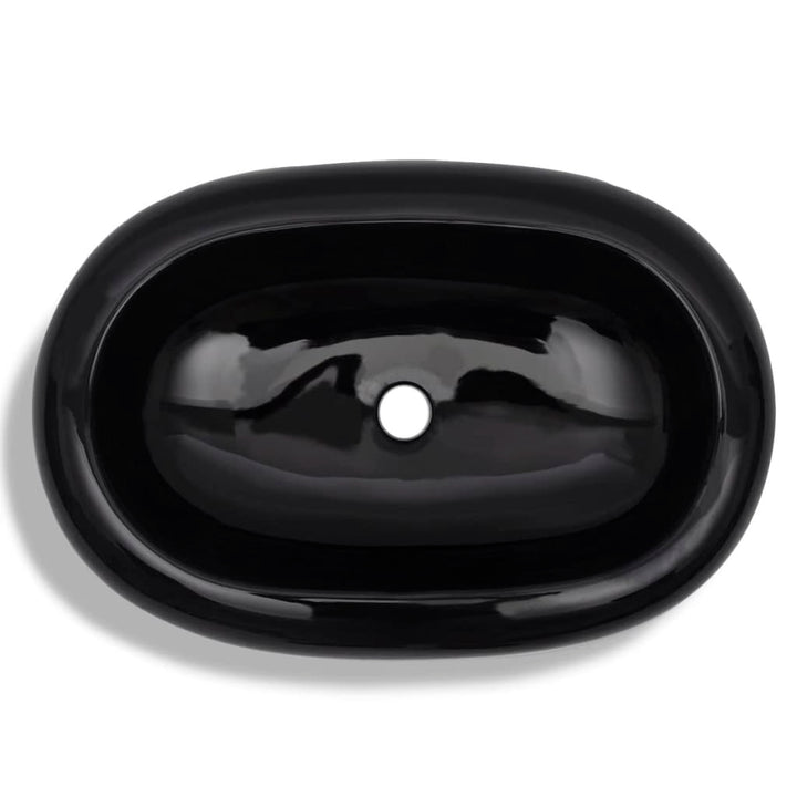 Håndvask i keramik til badeværelse, oval, sort