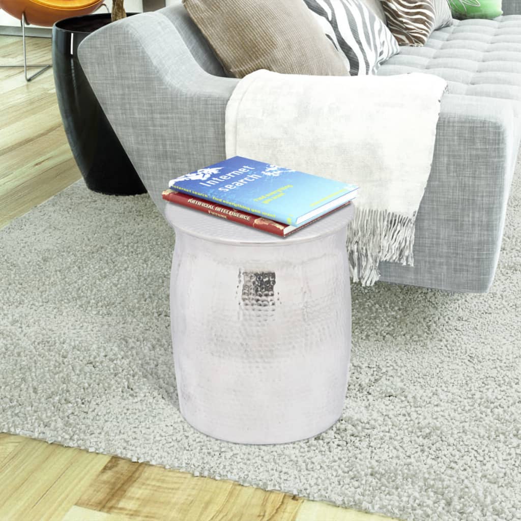 taburet/sidebord hamret aluminium sølvfarvet