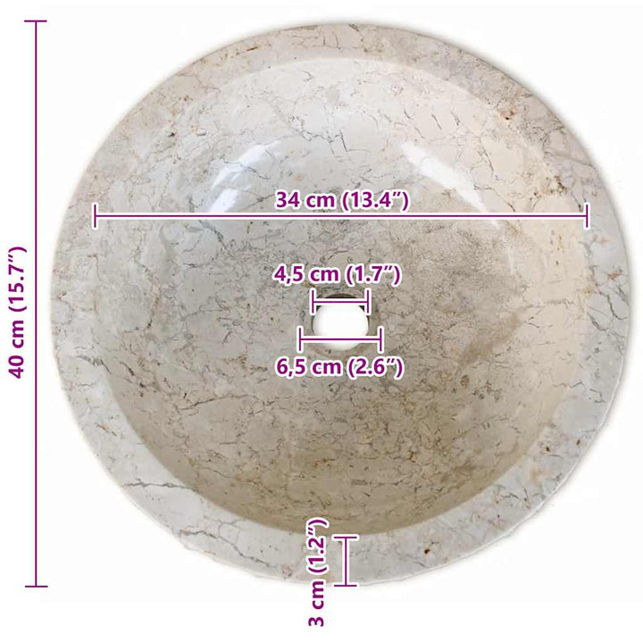 håndvask marmor  40 cm cremefarvet