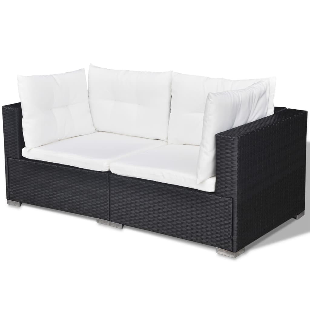 loungesæt til haven 5 dele med hynder polyrattan sort