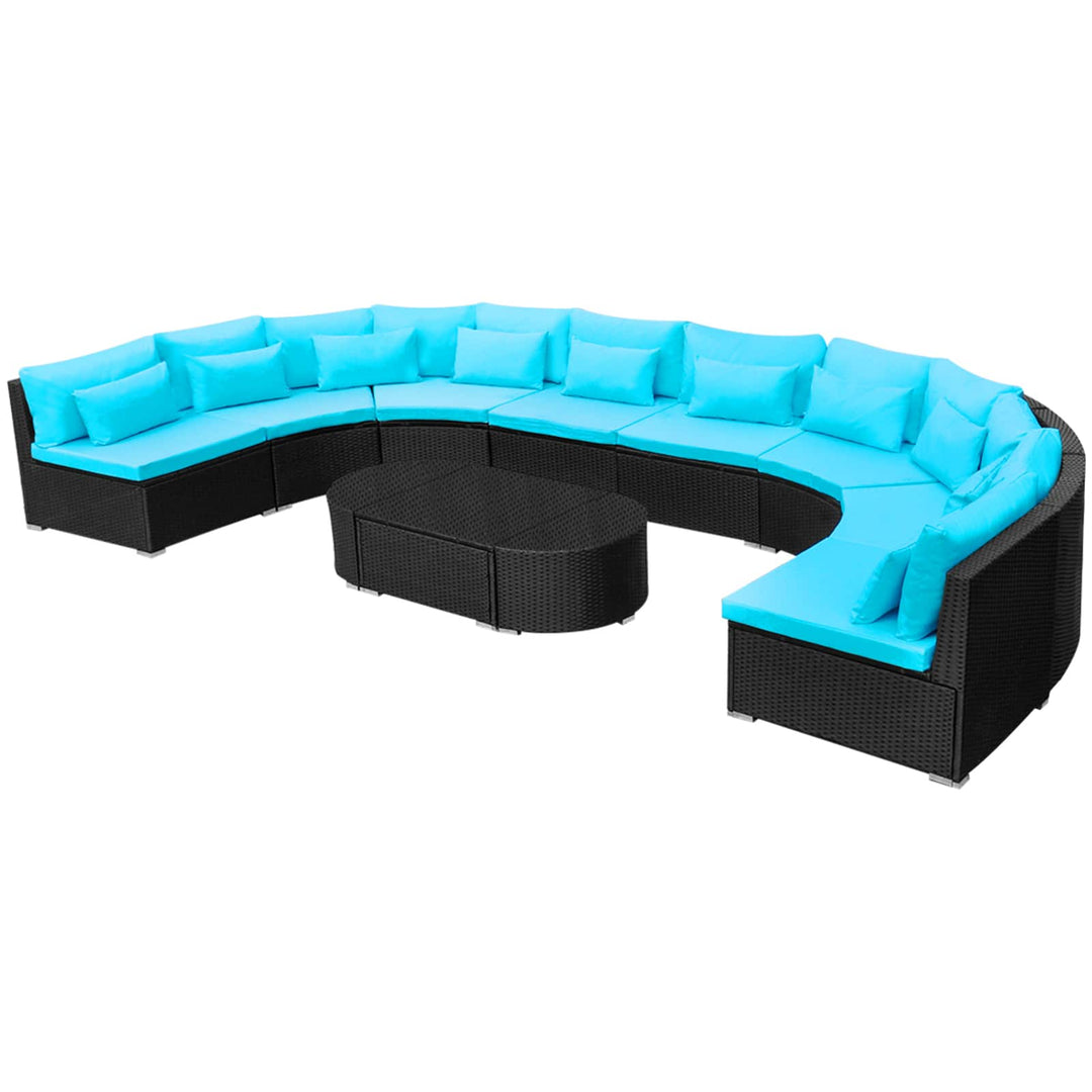 Rund Sofa Sæt 11 pcs Blå polyrattan