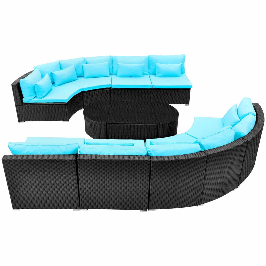 Rund Sofa Sæt 11 pcs Blå polyrattan