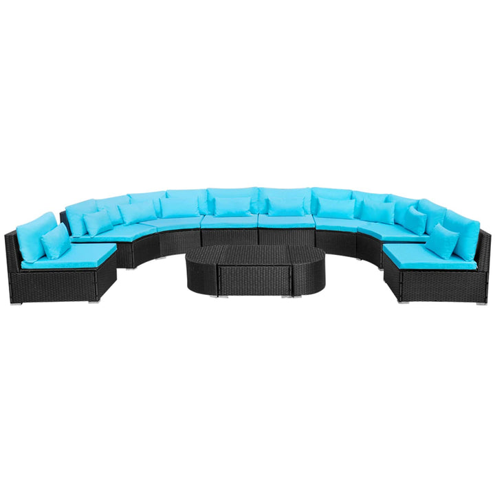 Rund Sofa Sæt 11 pcs Blå polyrattan