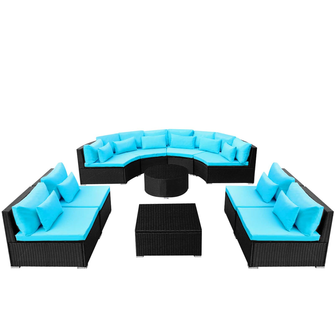 Rund Sofa Sæt 11 pcs Blå polyrattan