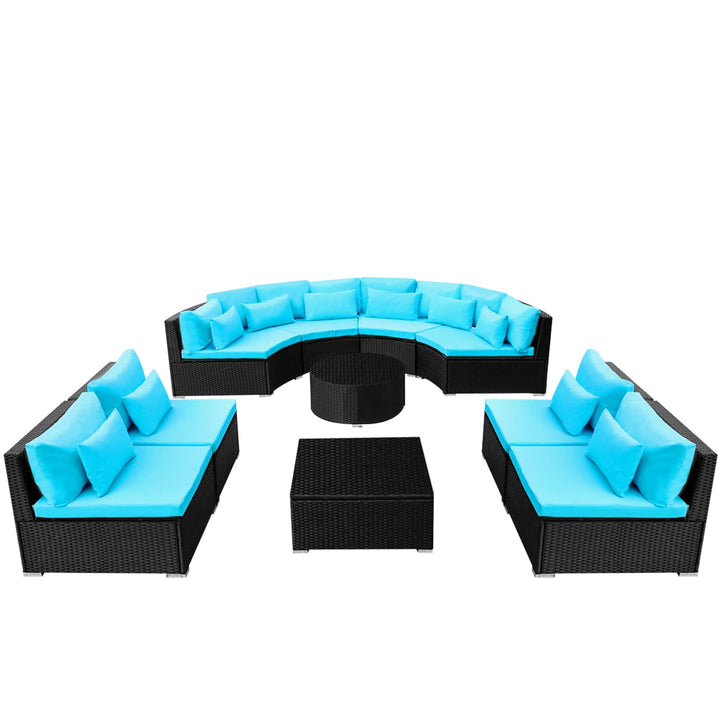 Rund Sofa Sæt 11 pcs Blå polyrattan