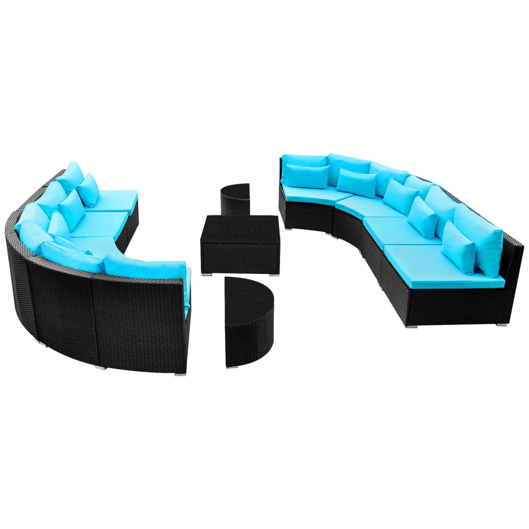 Rund Sofa Sæt 11 pcs Blå polyrattan