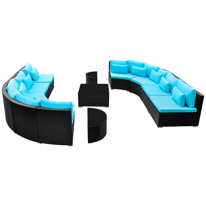 Rund Sofa Sæt 11 pcs Blå polyrattan