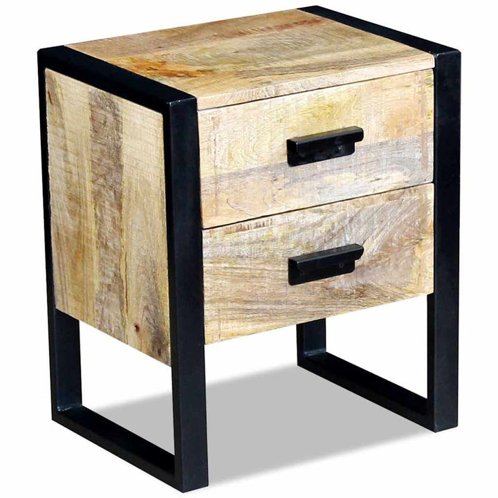 sidebord med 2 skuffer massivt mangotræ 43x33x51 cm