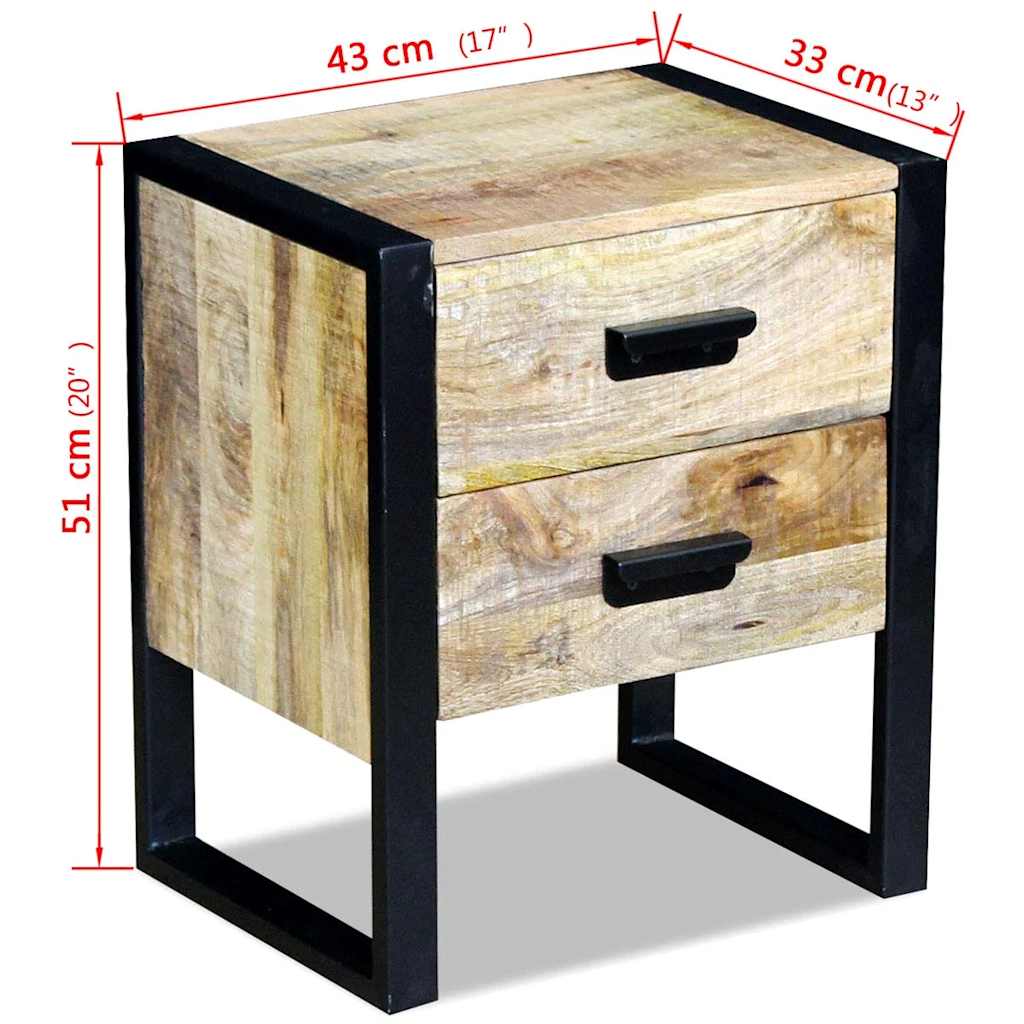 sidebord med 2 skuffer massivt mangotræ 43x33x51 cm
