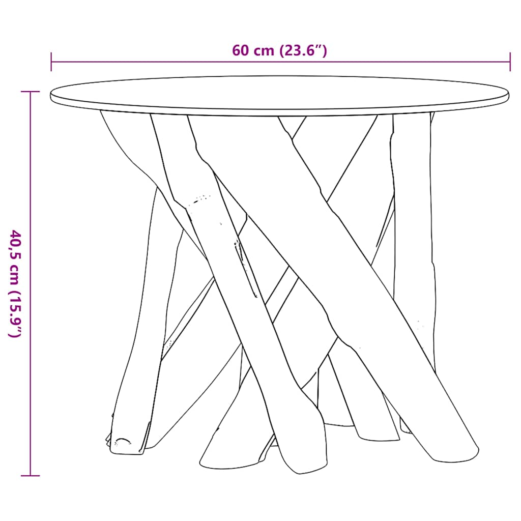 sofabord massivt teaktræ drivtømmer 60 cm