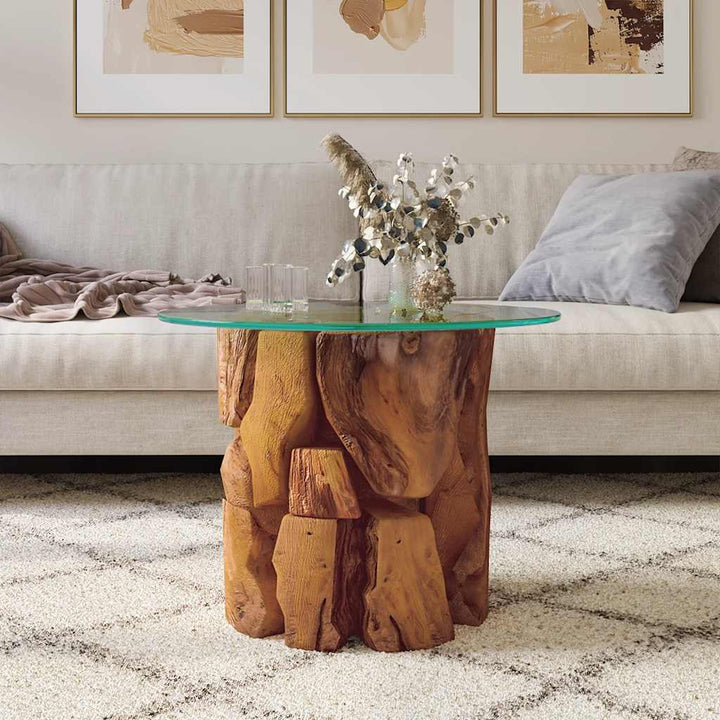 sofabord 60 cm massivt teak-drivtømmer