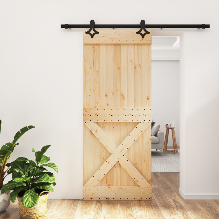 Skydedør Naturfarvet og sort 85 x 210 cm Massivt Fyrretræ