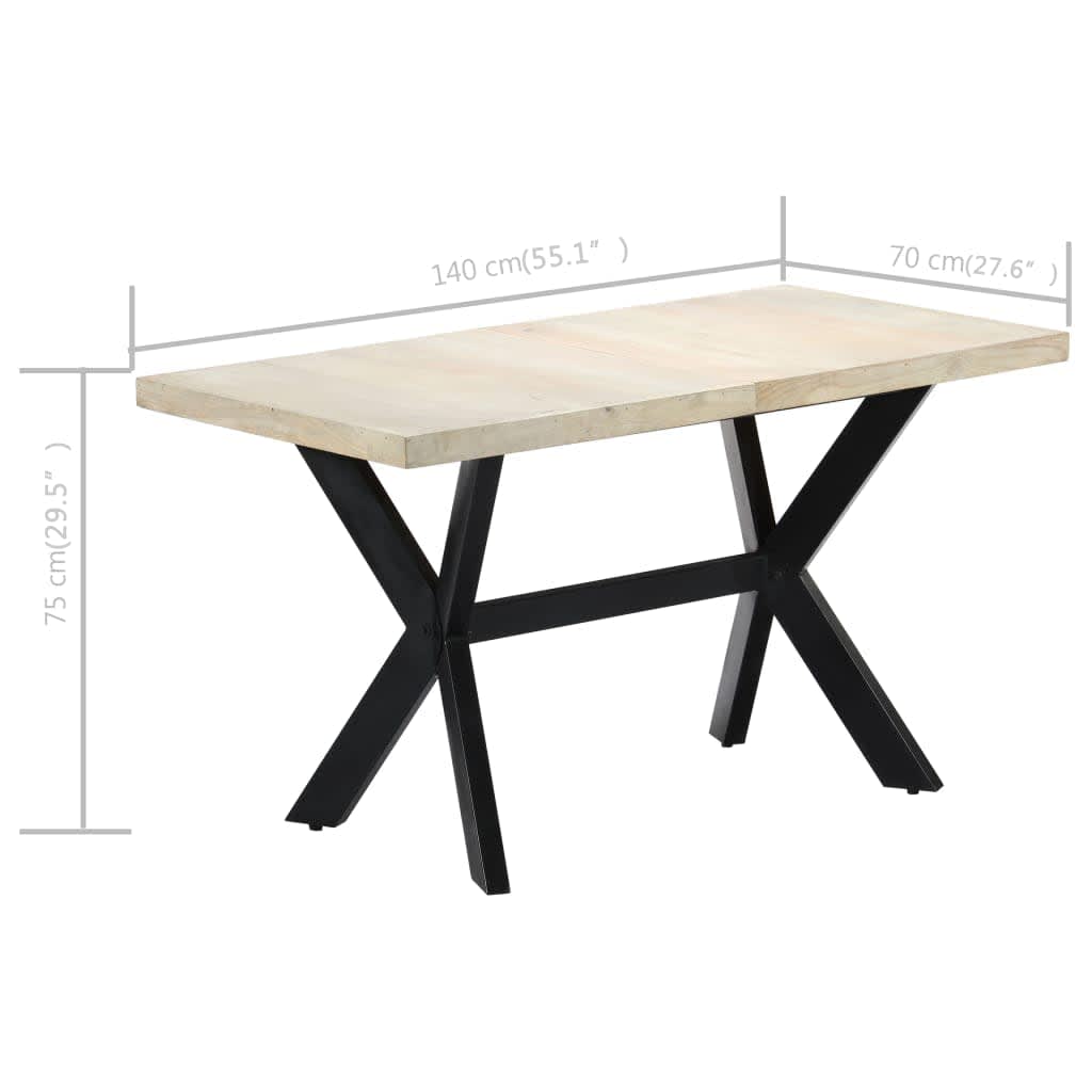 spisebord 140 x 70 x 75 cm massivt afbleget mangotræ