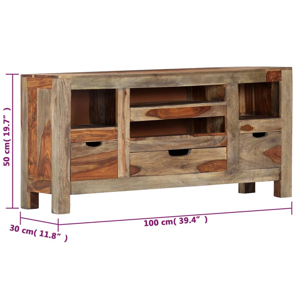 skænk 100x30x50 cm massivt akacietræ grå