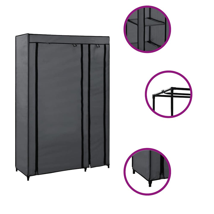 foldbart klædeskab 110 x 45 x 175 cm stof grå