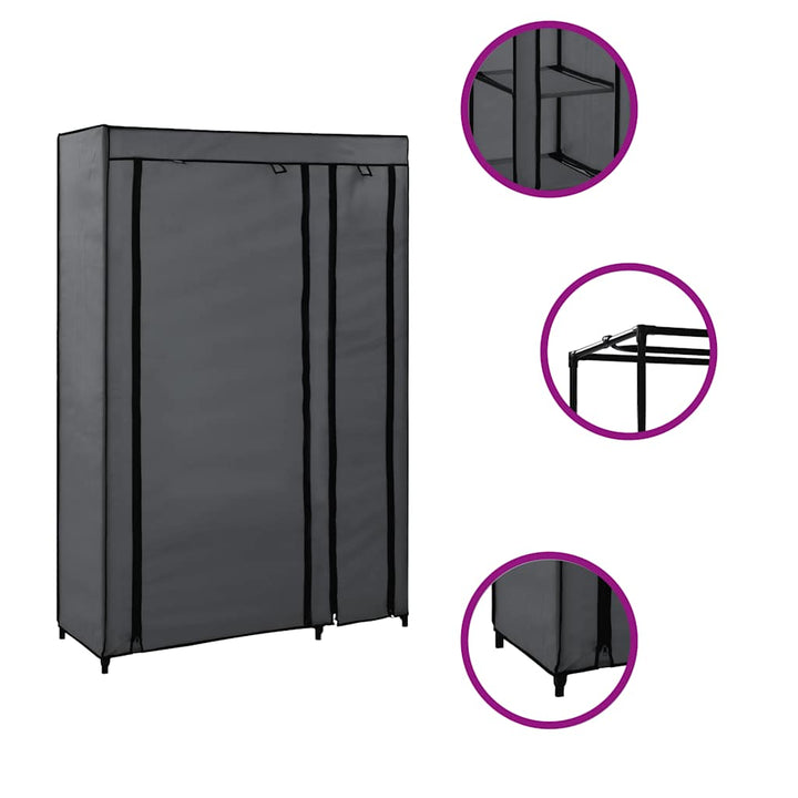 foldbart klædeskab 110 x 45 x 175 cm stof grå