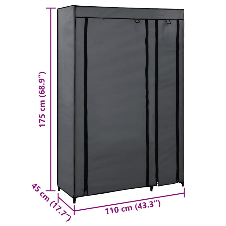 foldbart klædeskab 110 x 45 x 175 cm stof grå