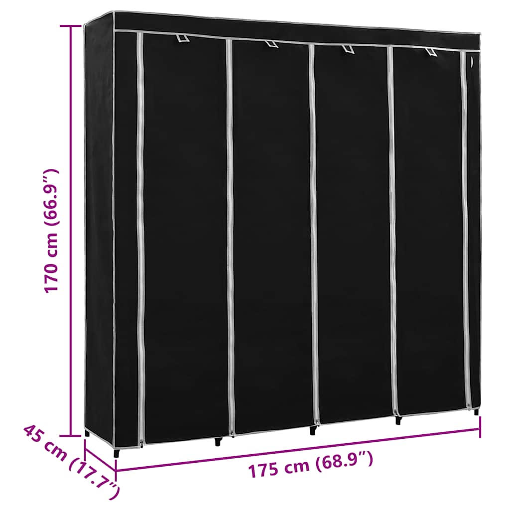klædeskab med 4 rum 175 x 45 x 170 cm sort