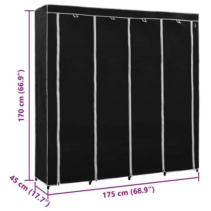 klædeskab med 4 rum 175 x 45 x 170 cm sort