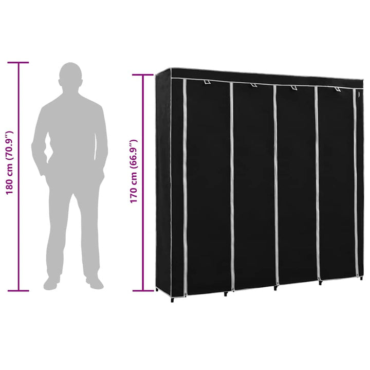 klædeskab med 4 rum 175 x 45 x 170 cm sort