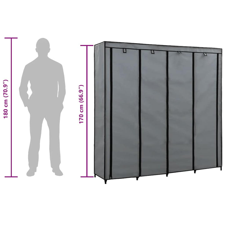 klædeskab med 4 rum 175 x 45 x 170 cm grå