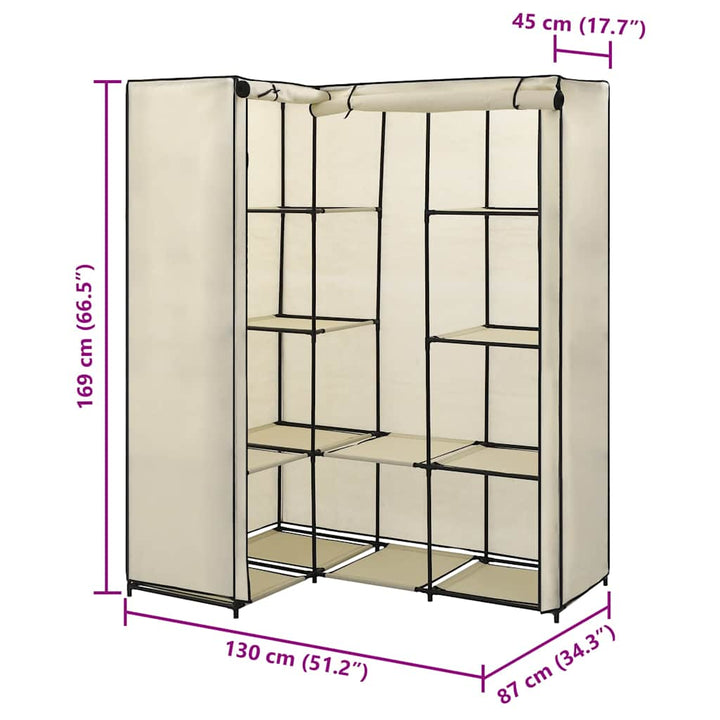 hjørneklædeskab 130x87x169 cm cremefarvet
