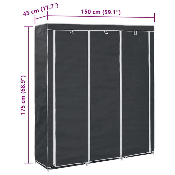 klædeskab med rum og tøjstænger 150 x 45 x 175 cm stof sort
