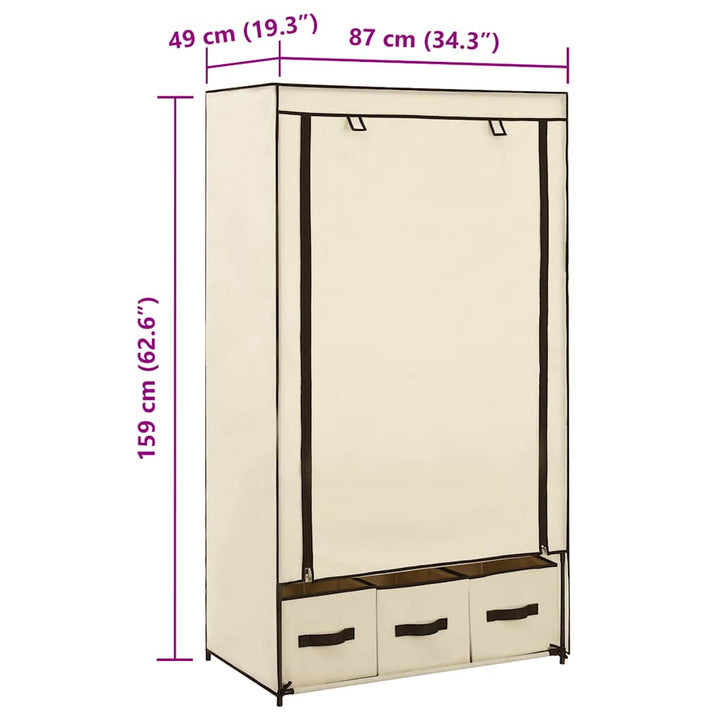 klædeskab 87 x 49 x 159 cm stof cremefarvet