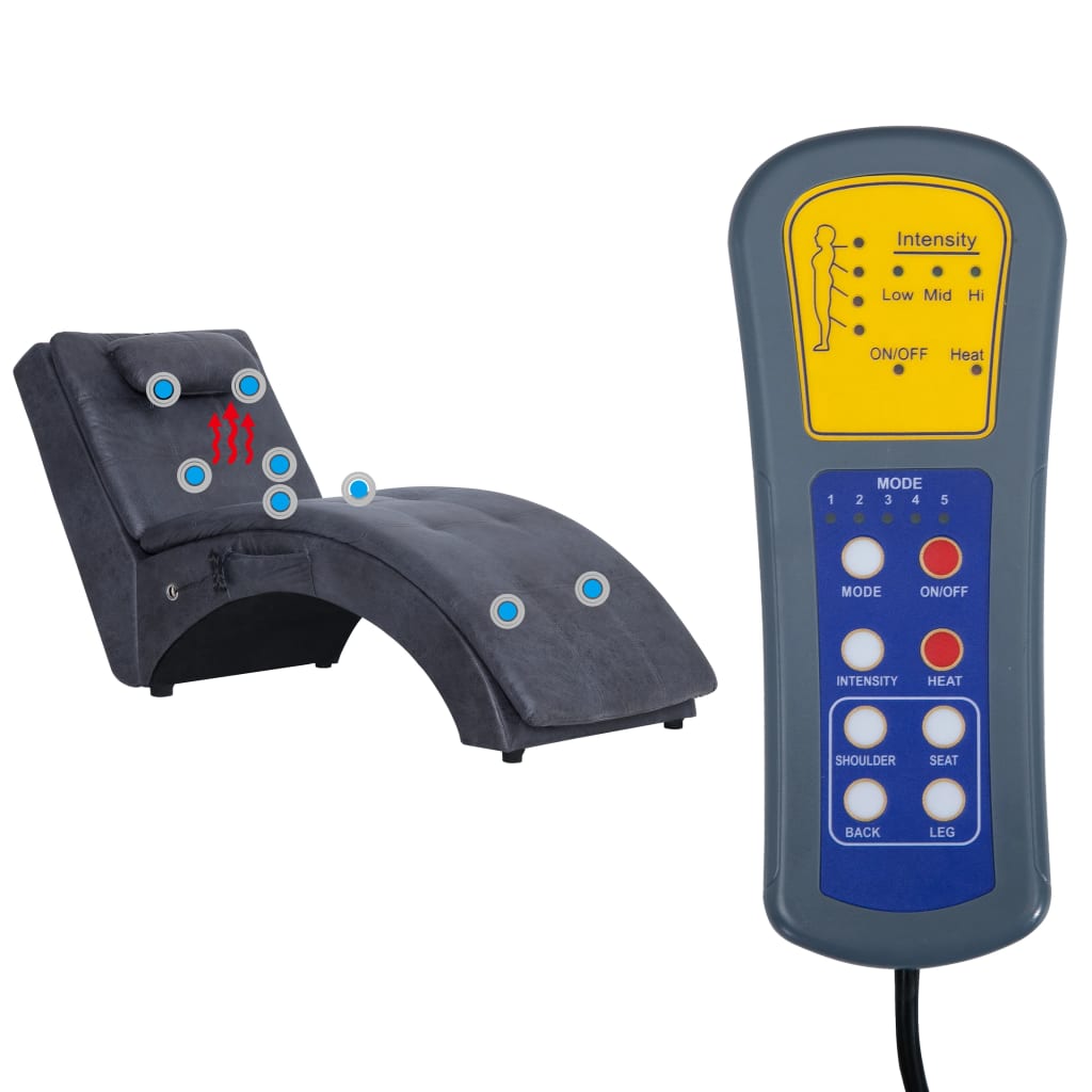 massagechaiselong med pude imiteret ruskind grå