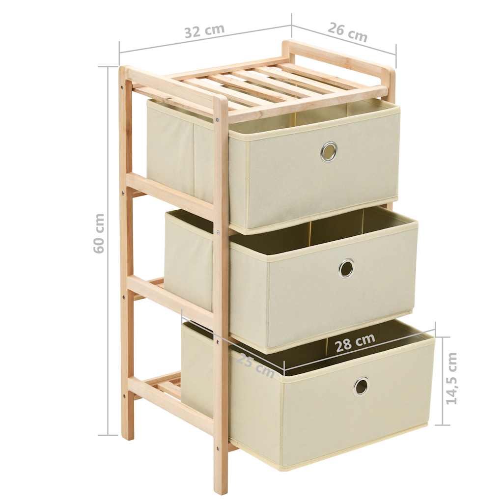 opbevaringsstativer med 3 stofkurve 2 stk. cedertræ beige
