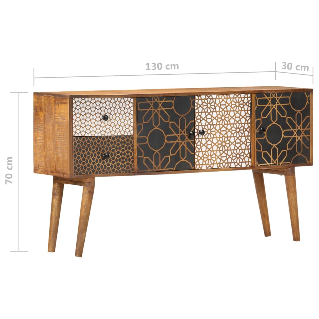 skænk med trykt mønster 130 x 30 x 70 cm massivt mangotræ