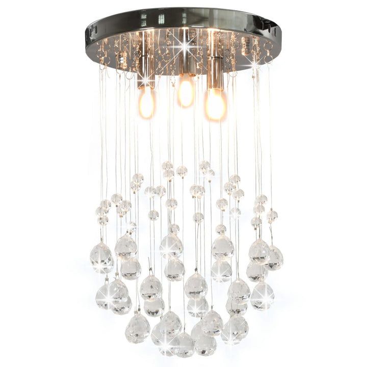 loftlampe med krystalperler kugleformet 3 x G9-pærer sølvfarvet