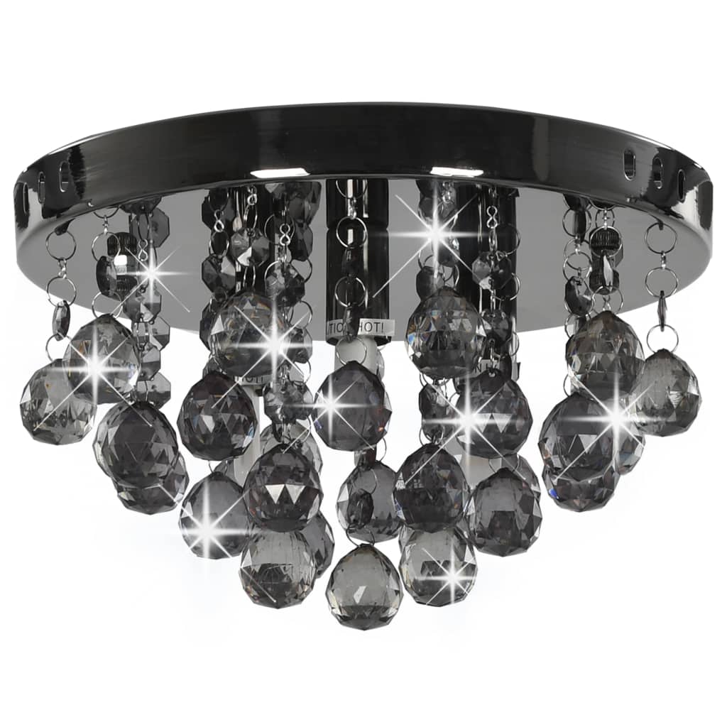 loftlampe med røgfarvede perler rund G9 sort